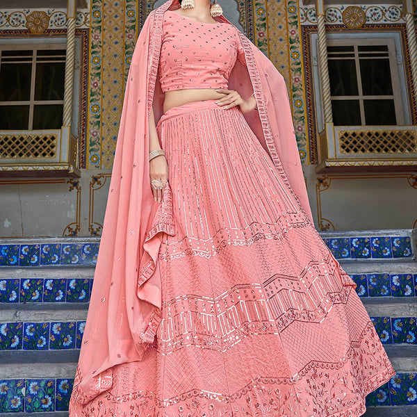 Myra Pink Georgette Embroidered Designer Lehenga Choli - Distacart
