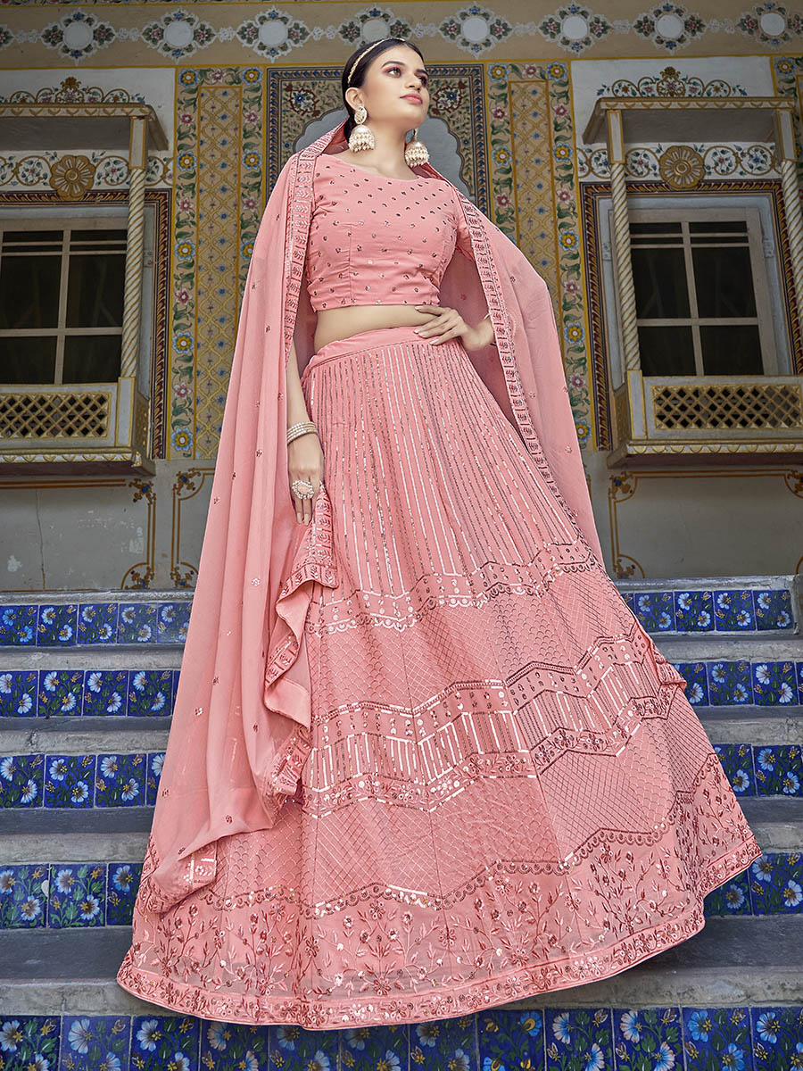 Myra Pink Georgette Embroidered Designer Lehenga Choli - Distacart
