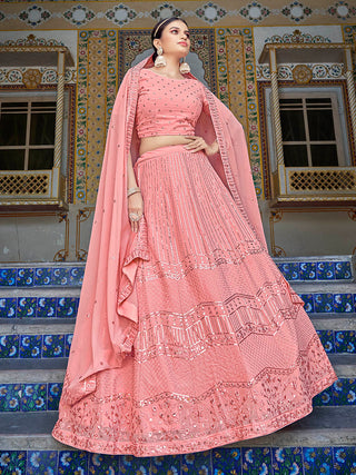Myra Pink Georgette Embroidered Designer Lehenga Choli - Distacart