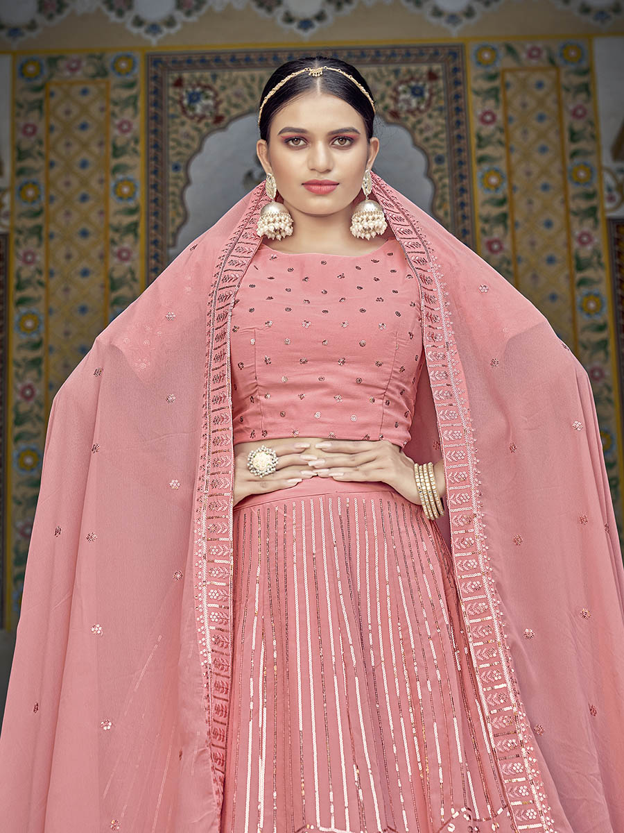 Myra Pink Georgette Embroidered Designer Lehenga Choli - Distacart