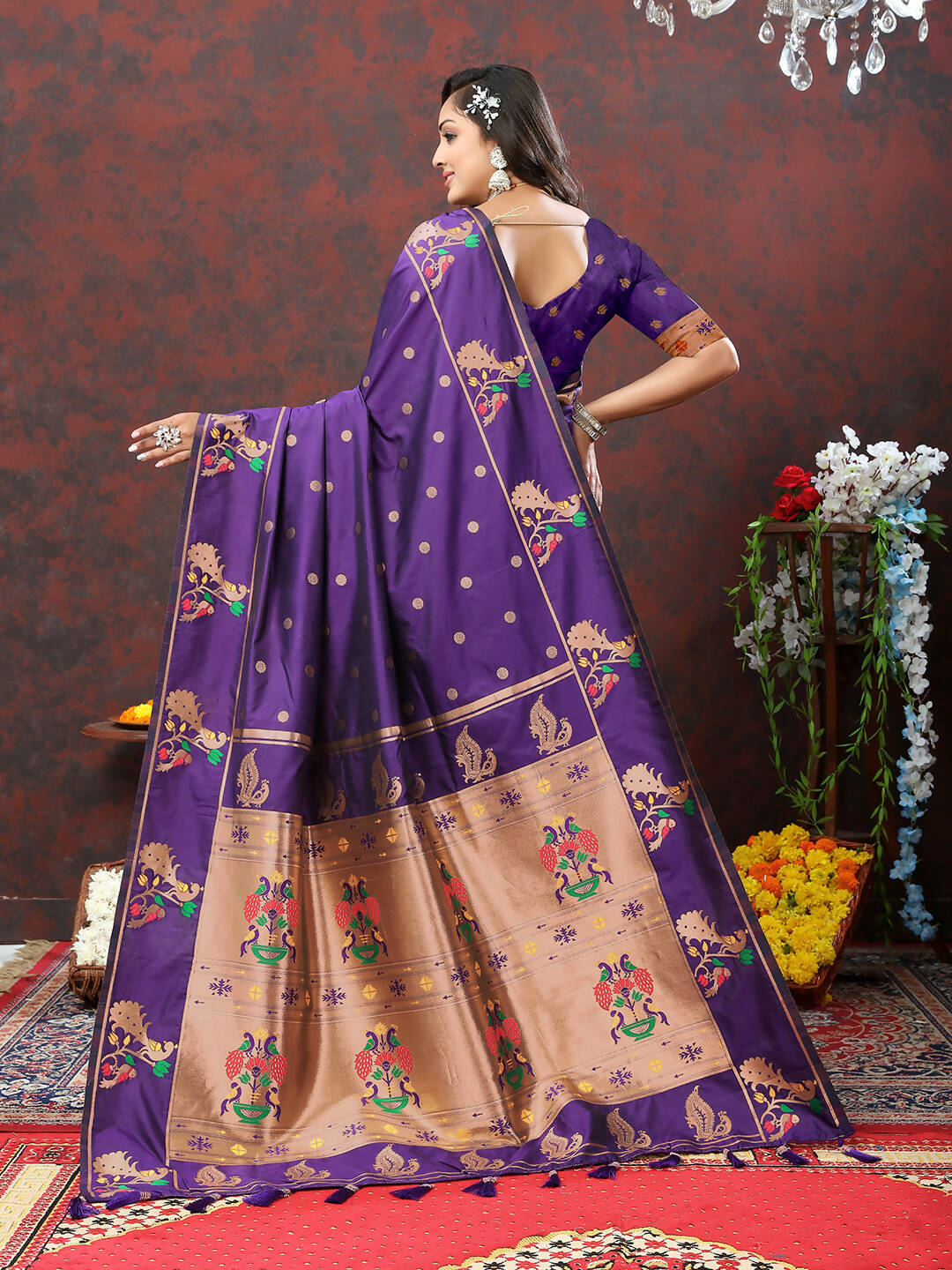 Lorenvalley Fashion Purple Soft Paithani Silk Woven Design Copper Zari Meenakari Weaving Saree - Distacart