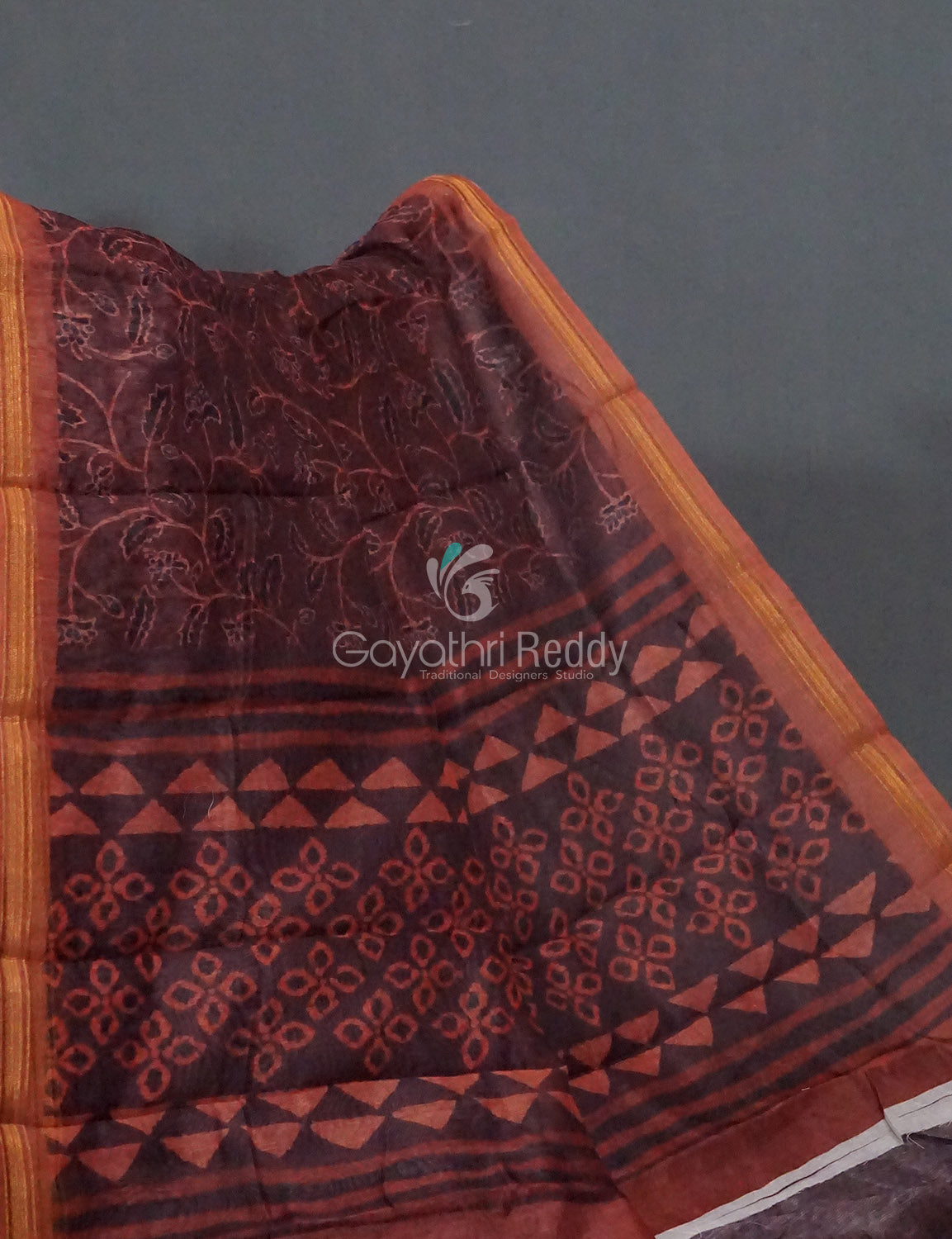 Light Coffee Brown Coloured Discharge Print Semi Chanderi Saree By Gayathri Reddy Designer Studio - Distacart