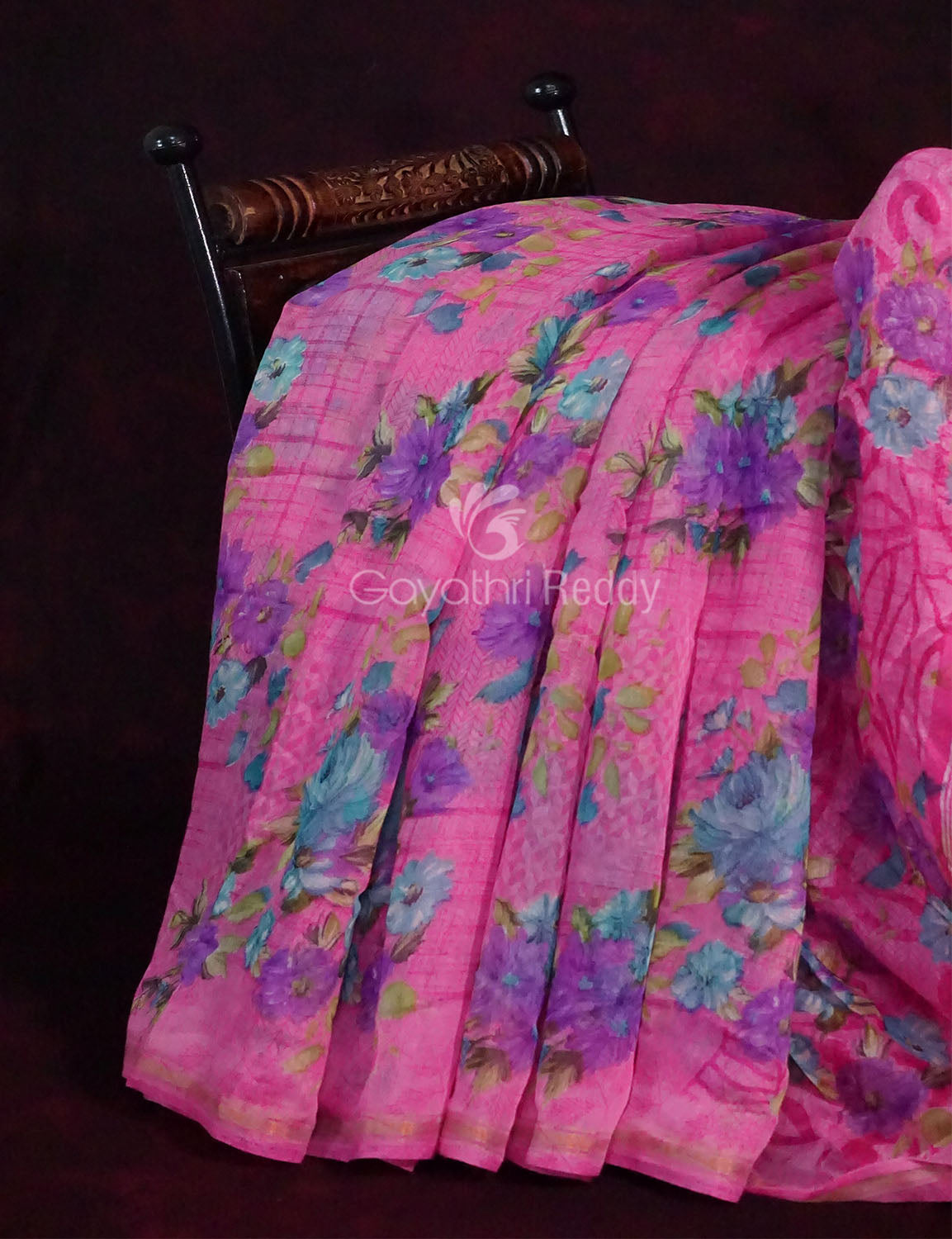 Neon Pink Printed Semi Chanderi Saree By Gayathri Reddy Designer Studio - Distacart