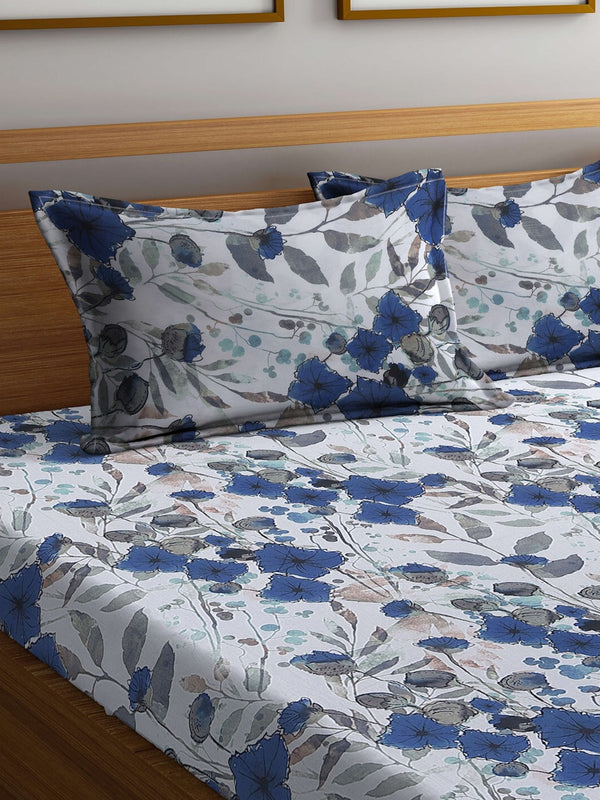 description bombay dyeing blue white floral cotton 144 tc king bedsheet