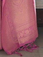 Thumbnail for Mitera Pink & Gold-Toned Ethnic Motifs Zari Silk Blend Kanjeevaram Saree - Distacart