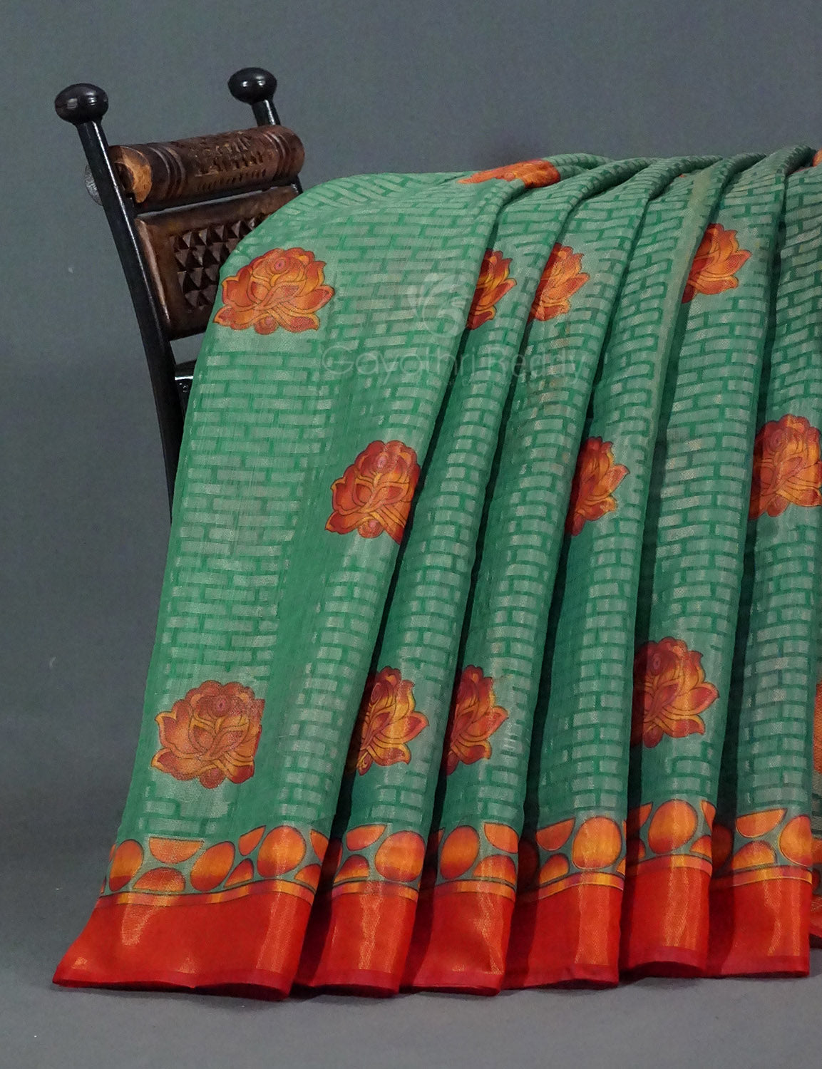 Sea Green Colour With Orange Blouse Cotton Brasso Saree By Gayathri Reddy Designer Studio - Distacart