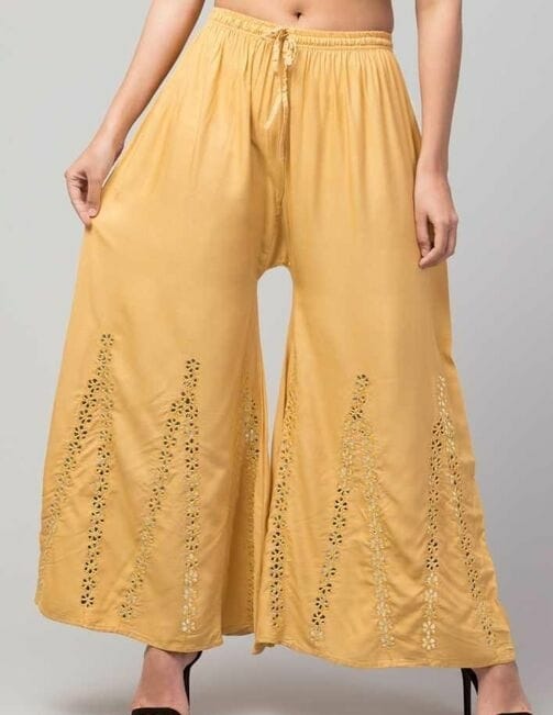 PAVONINE Beige Color Embroidery Floral Patch Work Flared Sharara For Women - Distacart