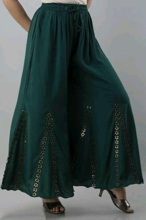 PAVONINE Bottle Color Embroidery Floral Patch Work Flared Sharara For Women - Distacart