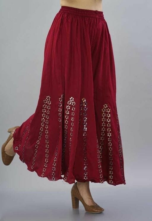 PAVONINE Maroon Color Embroidery Floral Patch Work Flared Sharara For Women - Distacart