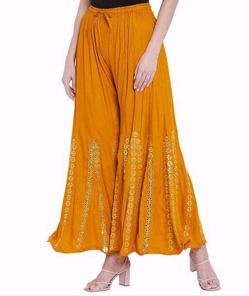PAVONINE Mustard Color Embroidery Floral Patch Work Flared Sharara For Women - Distacart