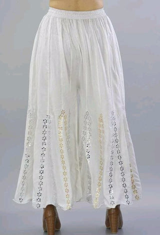 PAVONINE Off-White Color Embroidery Floral Patch Work Flared Sharara For Women - Distacart