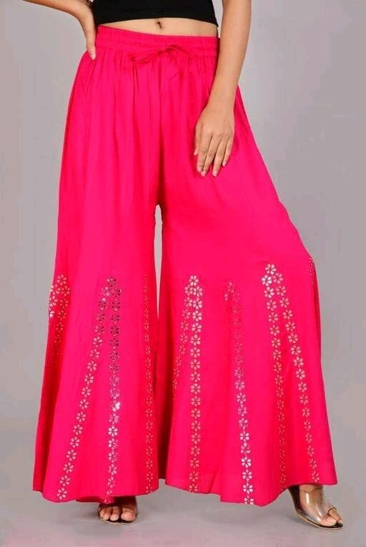 PAVONINE Rani Color Embroidery Floral Patch Work Flared Sharara For Women - Distacart