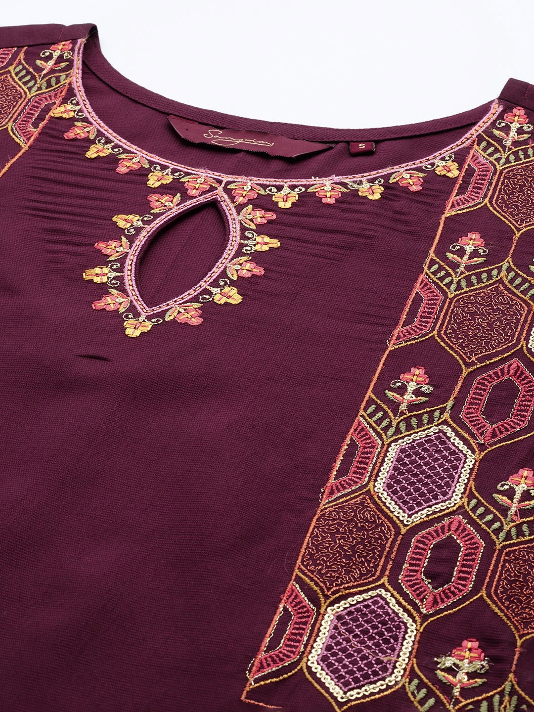 Sangria Women Floral Embroidered Regular Sequinned Kurta With Trousers & With Dupatta - Distacart