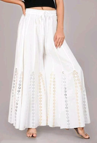 PAVONINE White Color Embroidery Floral Patch Work Flared Sharara For Women - Distacart