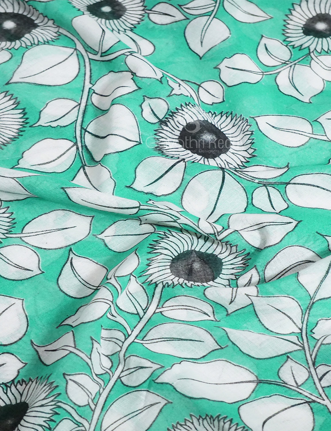 Gleaming Sea Green Kalamkari Cotton Linen Printed Saree By Gayathri Reddy Designer Studio - Distacart