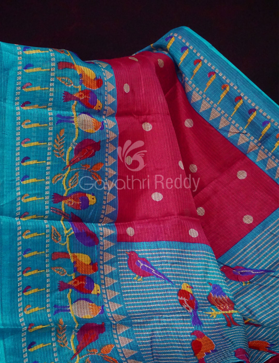 Rani Pink And Blue Printed Semi Soft Silk Kota Saree By Gayathri Reddy Designer Studio - Distacart