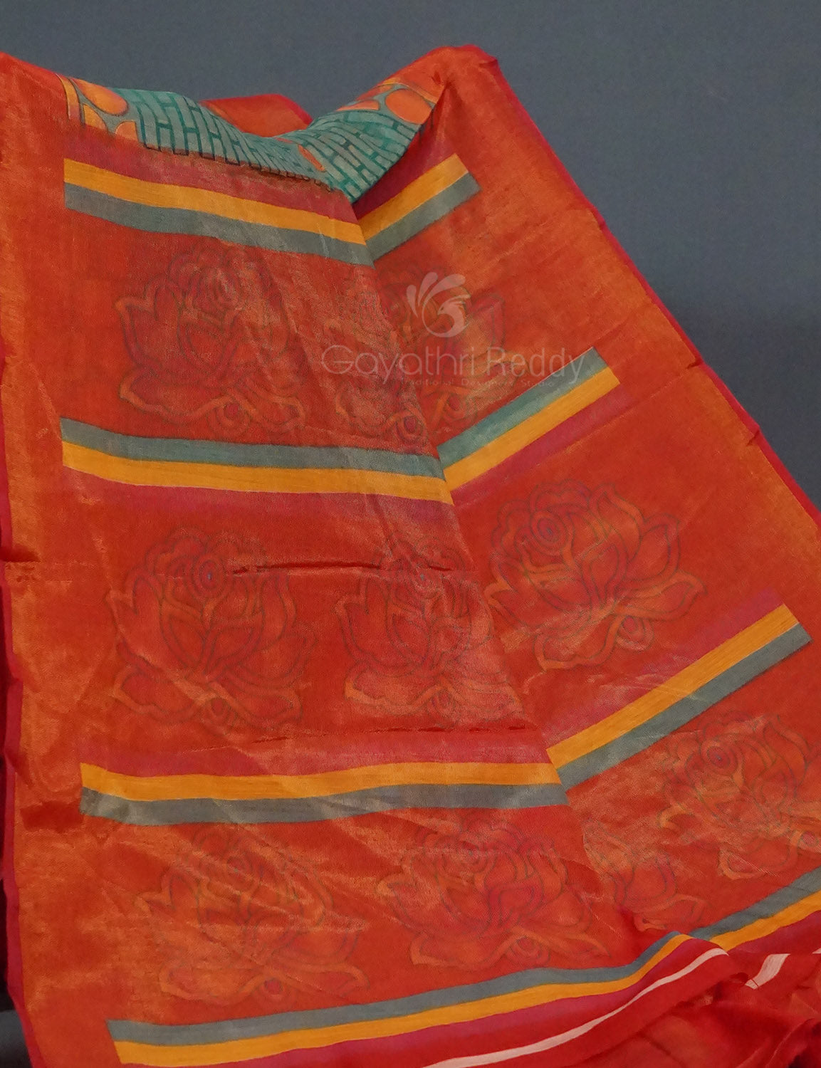 Sea Green Colour With Orange Blouse Cotton Brasso Saree By Gayathri Reddy Designer Studio - Distacart