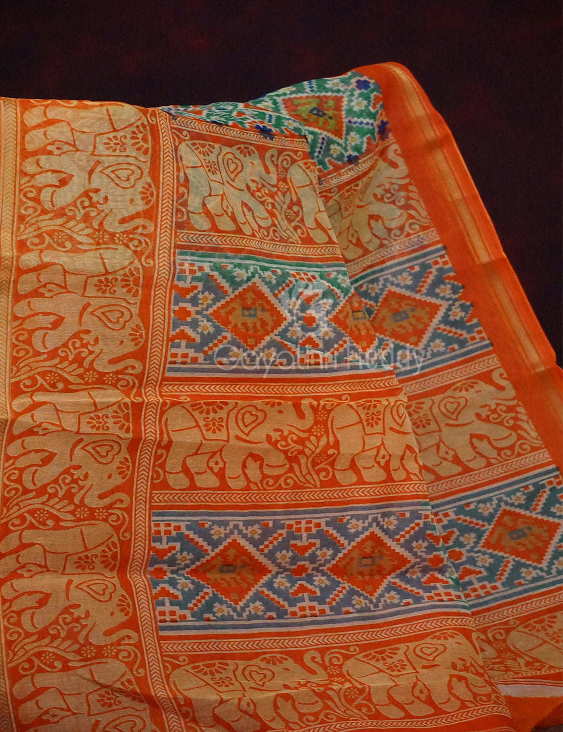 Sea Green Colour All Over Print Semi Chanderi Saree By Gayathri Reddy Designer Studio - Distacart
