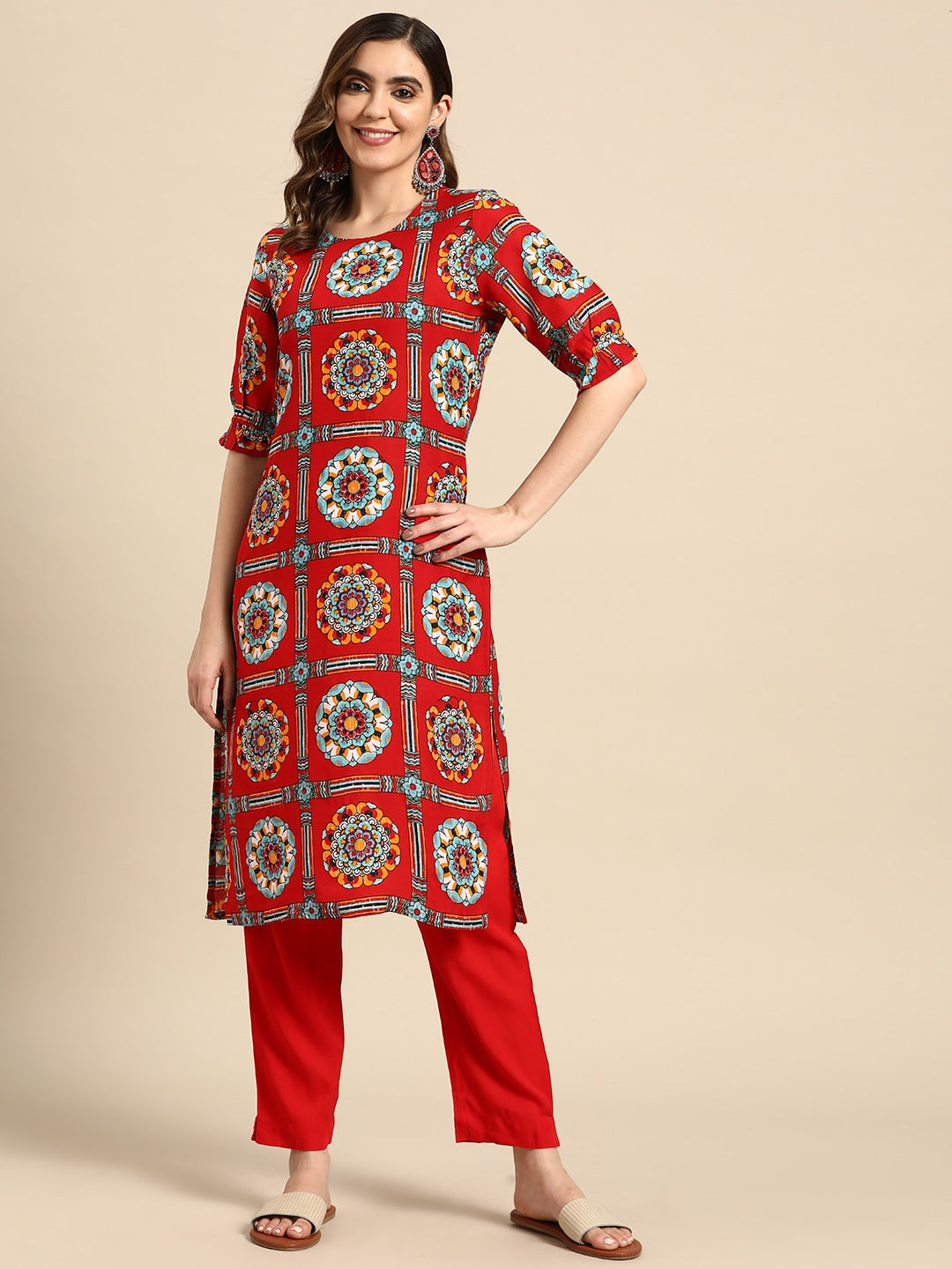 Sangria Women Ethnic Motifs Printed Kurta with Trousers - Distacart