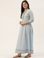 Thumbnail for HERE&NOW Women Blue Floral Printed Pure Cotton Kurta with Trousers - Distacart