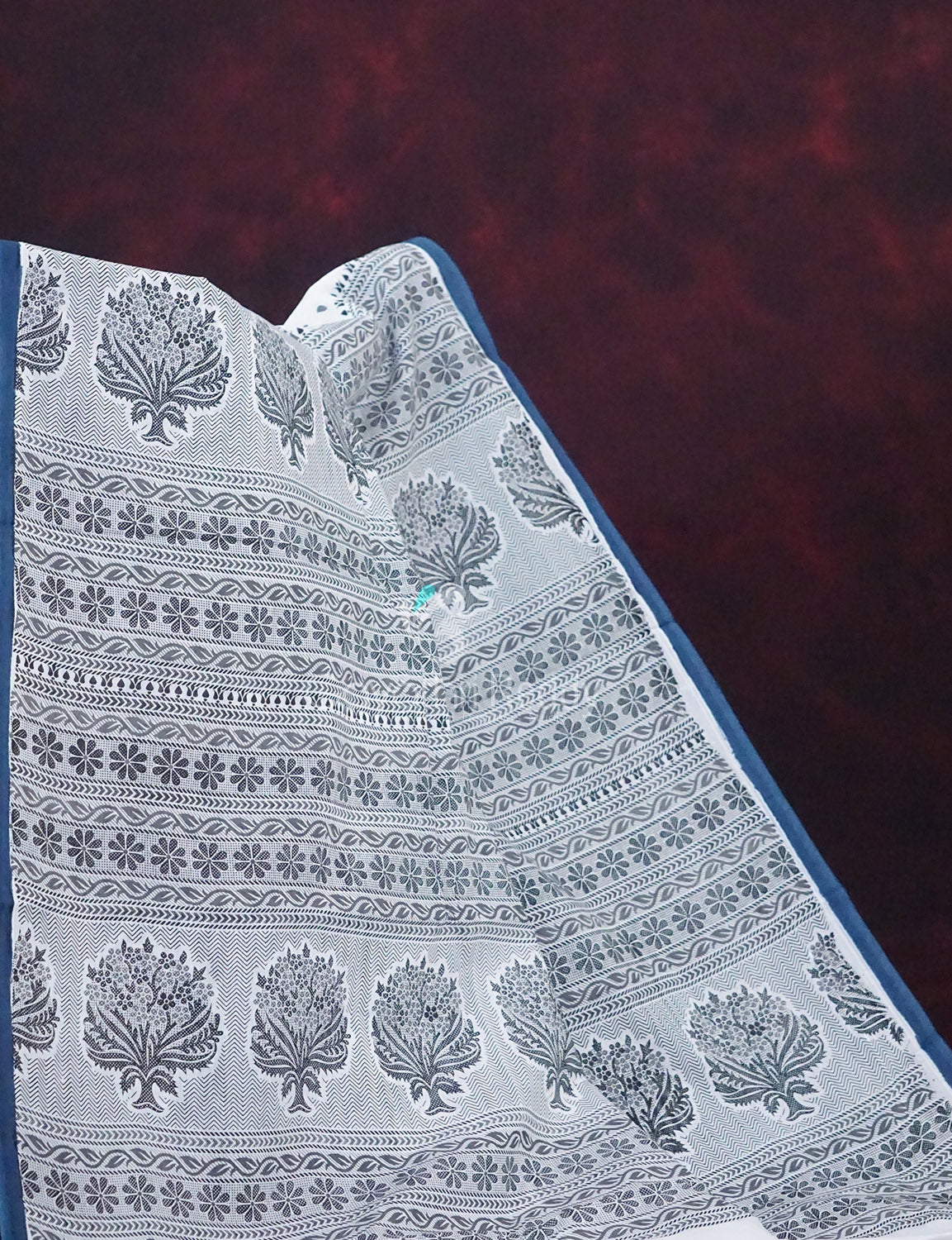 Mix of White and Grey Block Print Mulmul Cotton Saree By Gayathri Reddy Designer Studio - Distacart
