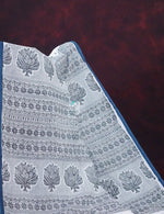 Thumbnail for Mix of White and Grey Block Print Mulmul Cotton Saree By Gayathri Reddy Designer Studio - Distacart