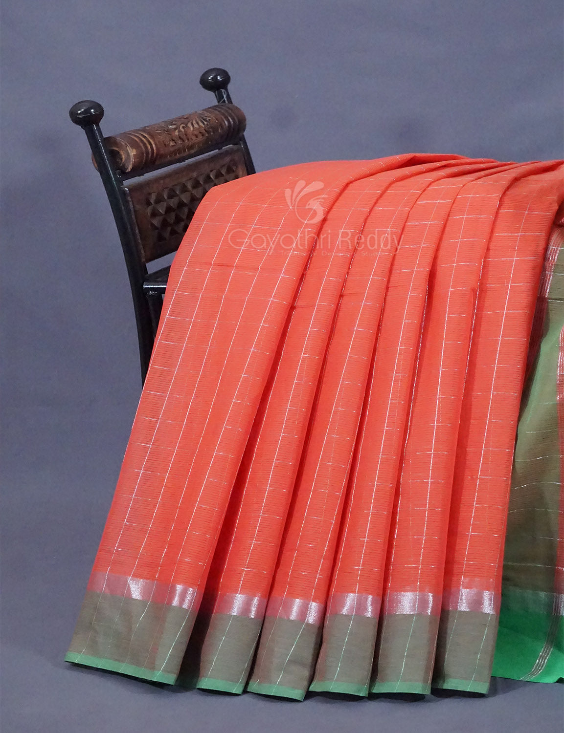 Dual Shade of Tomato Peach And Aqua Green Pure Mangalgiri Cotton By Gayathri Reddy Designer Studio - Distacart