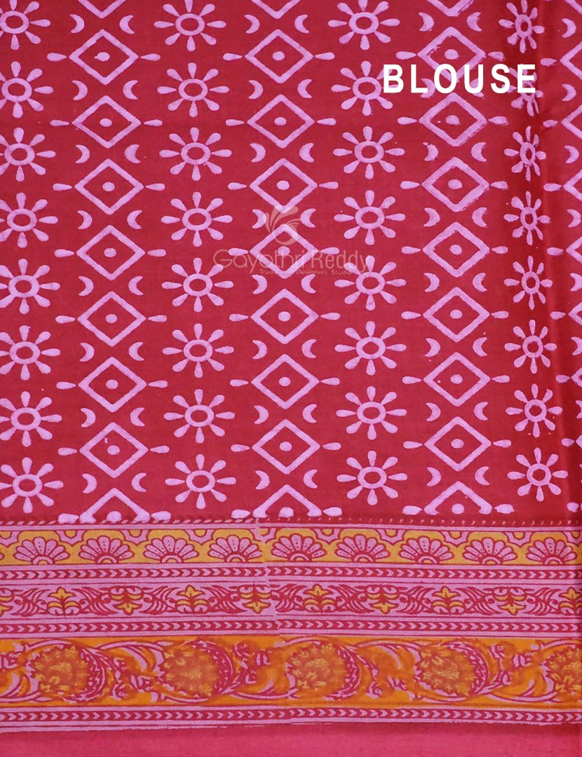 Light Pink And Rose Pink Colour Block Print Pure Kota Cotton Saree By Gayathri Reddy Designer Studio - Distacart