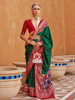 Thumbnail for Mitera Green & Red Ethnic Motifs Woven Design Silk Blend Patola Saree - Distacart