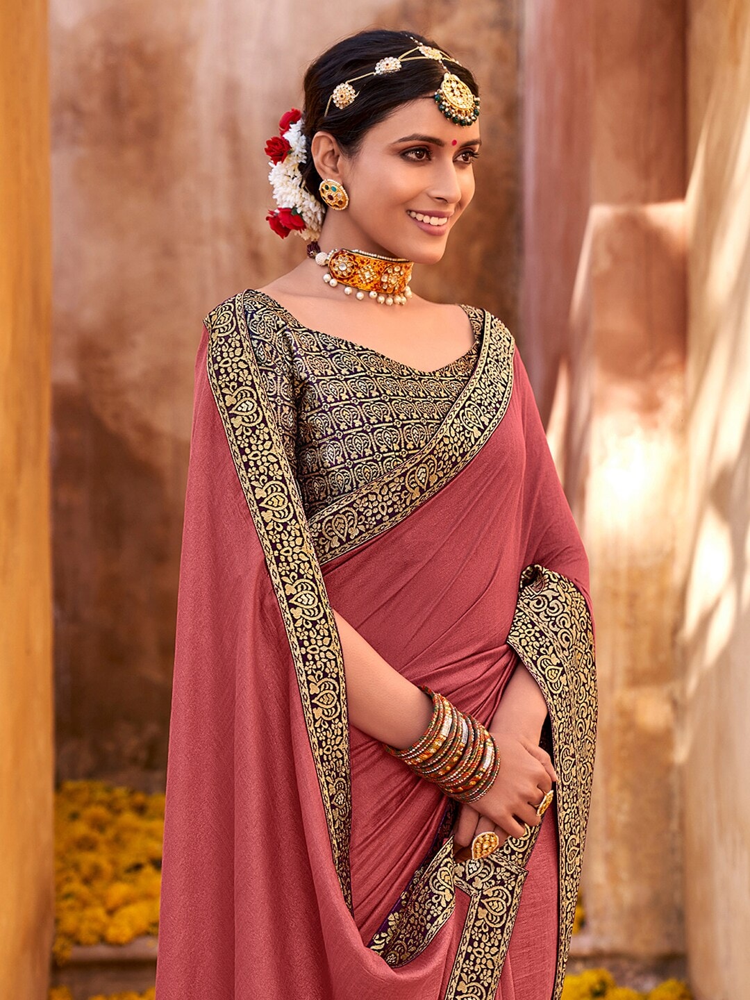 Saree Mall Zari Mauve & Purple Silk Blend Sarees - Distacart