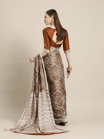 Thumbnail for Saree Mall Cream-Coloured & Brown Paisley Printed Pashmina Silk Bagru Saree - Distacart