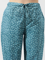 Thumbnail for Kalini Blue Ethnic Motifs Printed Gotta Patti Pure Cotton Kurta with Trousers - Distacart
