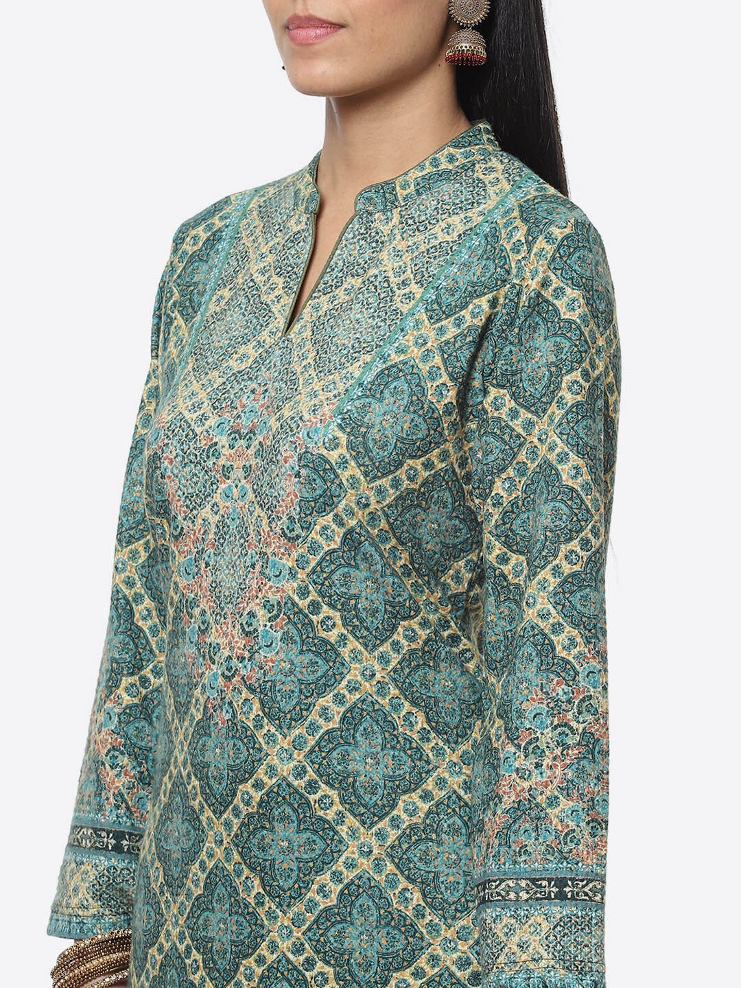 Biba Women Green Ethnic Motifs Printed Thread Work Straight Kurta - Distacart
