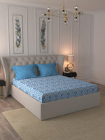 Thumbnail for MYTRIDENT Blue White Ethnic Motifs Pure Cotton 120 TC Queen Bedsheet With 2 Pillow Covers - Distacart