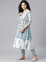 Thumbnail for Kalini Women White Floral Printed Pure Cotton Kurta with Trousers - Distacart