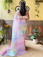 Thumbnail for Mitera Pink Striped Sequinned Detailed Pure Georgette Saree - Distacart