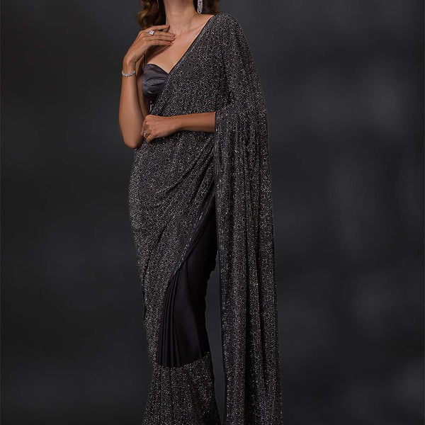 Koskii Embellished Stones Work Poly Crepe Saree With Blouse Piece - Distacart