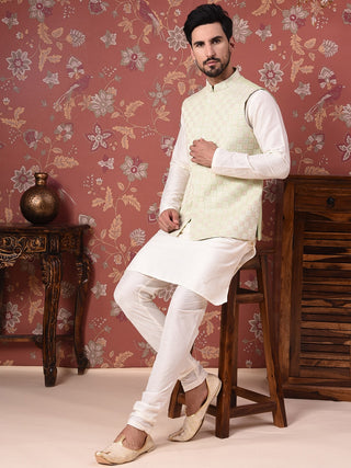 House of Pataudi Straight Kurta With Churidar & Embroidered Nehru Jacket - Distacart