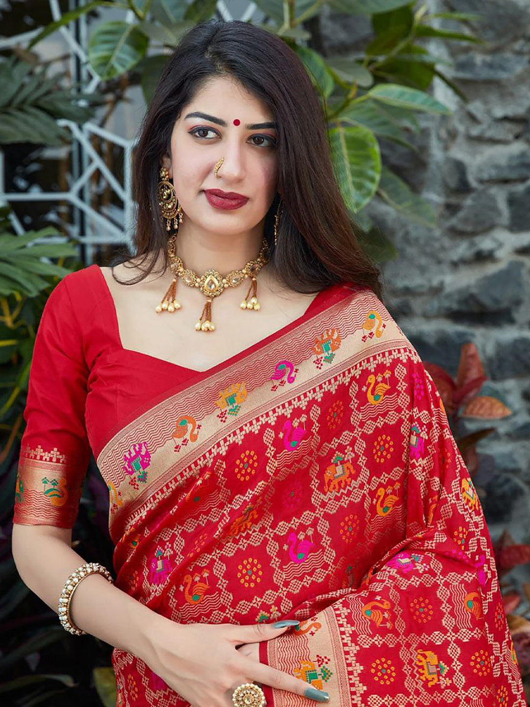 Kalini Red Silk Blend Designer Banarasi Saree - Distacart