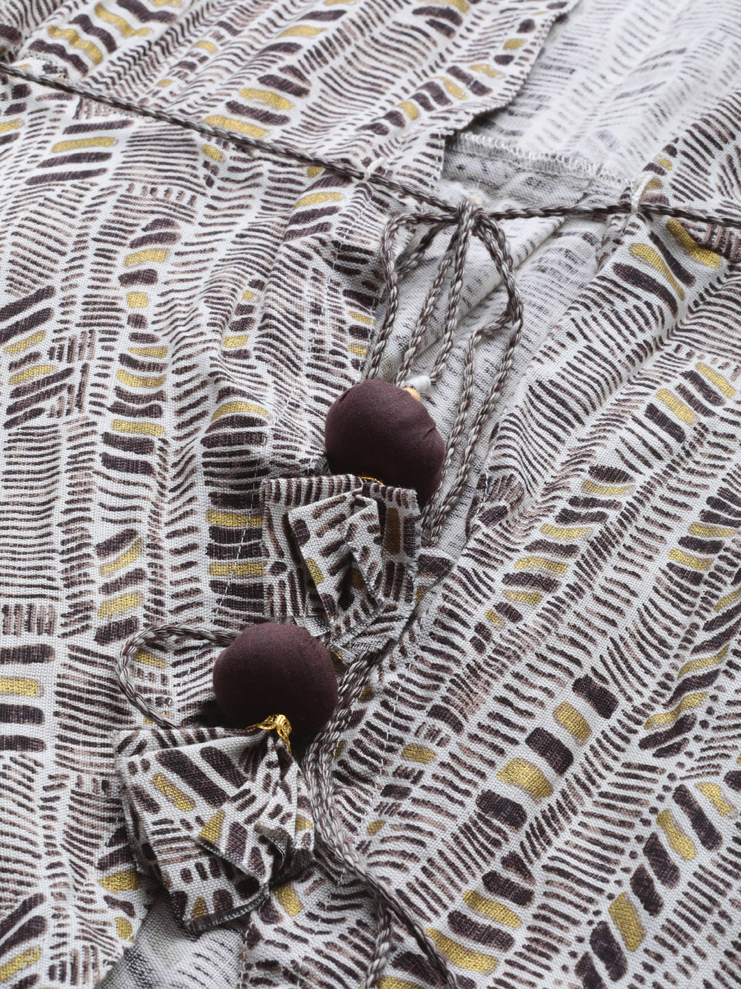 Biba Women Coffee Brown & Off-White Printed A-Line Kurta with Printed Layer - Distacart