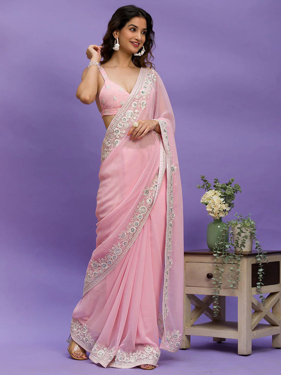 Kalini Sequinned Pure Georgette Saree - Distacart