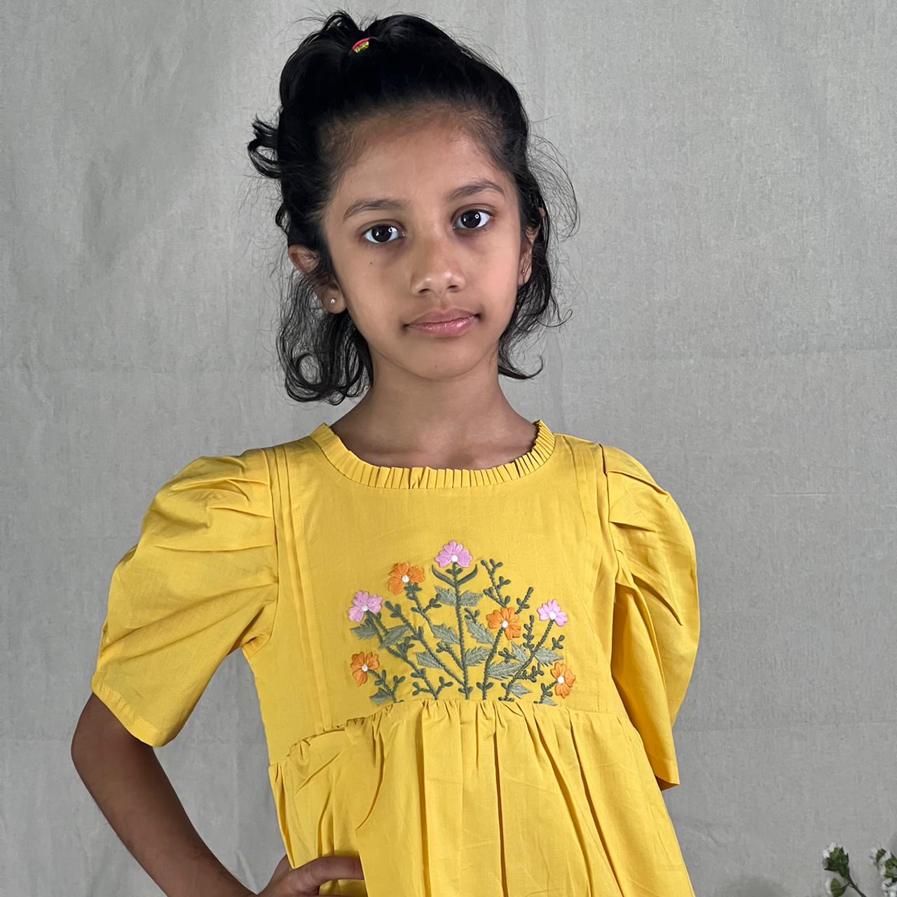 ArthLife Yellow Flower Embroidered Dress - Distacart