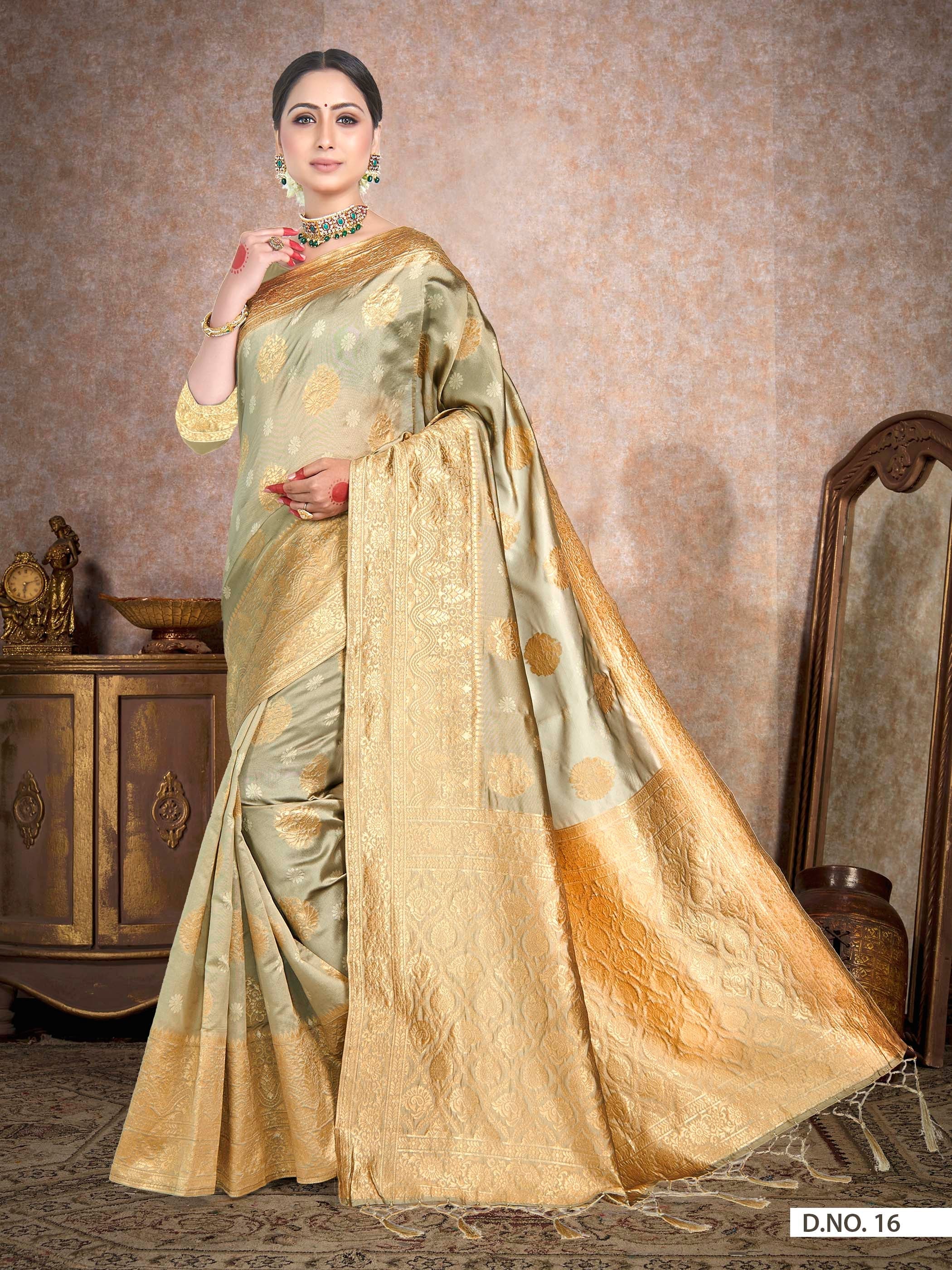 Vardha Oyster Yellow Woven Banarasi Saree