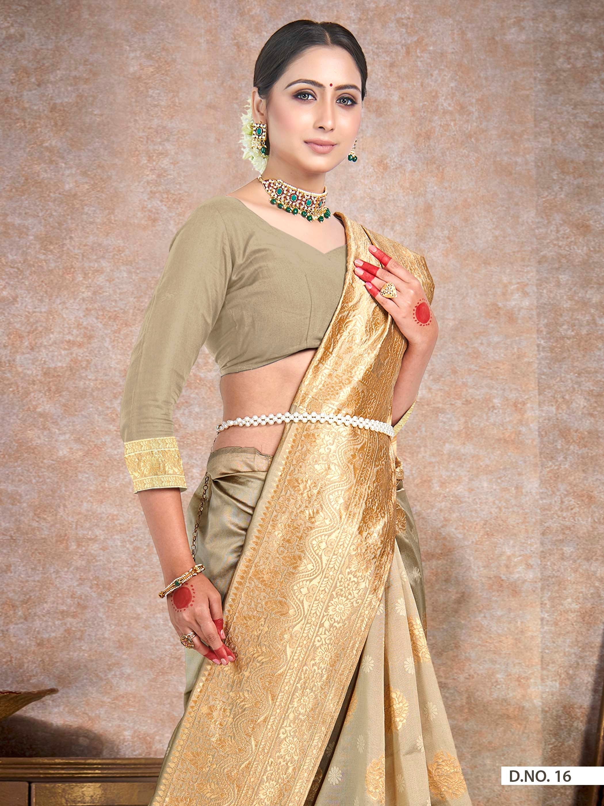 Vardha Oyster Yellow Woven Banarasi Saree