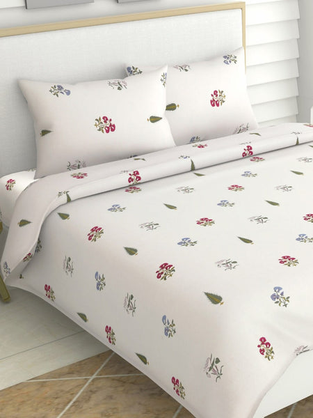 haus & kinder Floral Motifs White & Green 186 TC Cotton Queen Bedsheet & 2 Pillow Covers - Distacart