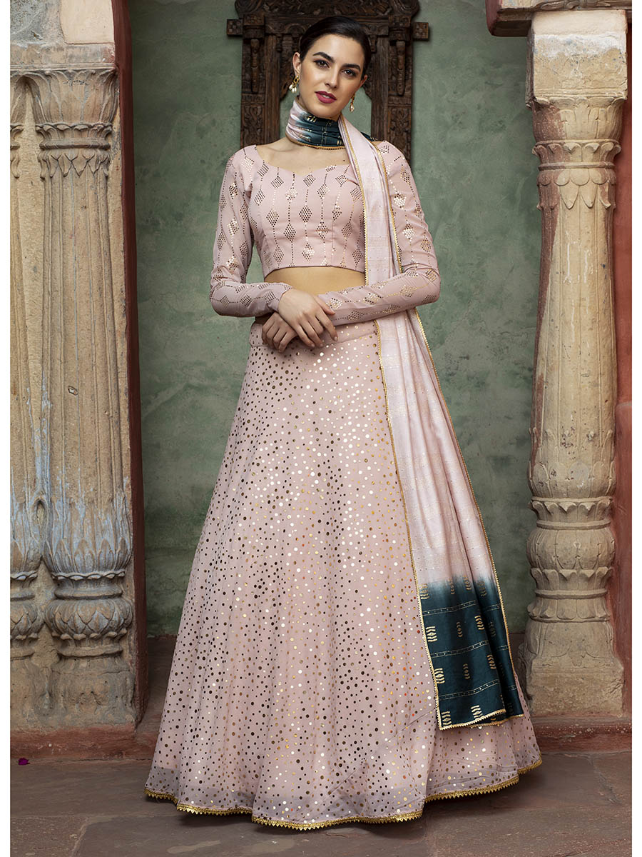 Myra Dusty Pink Georgette Embroidered Designer Lehenga - Distacart