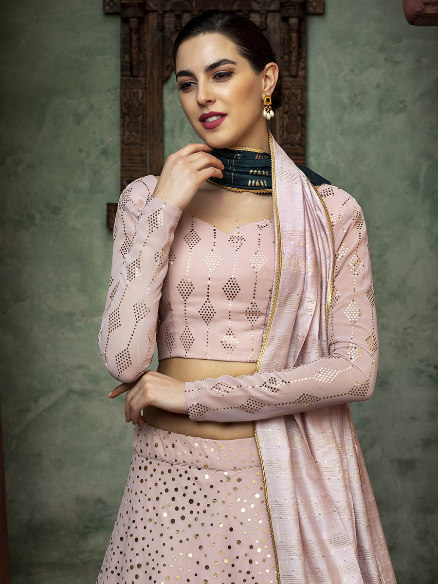 Myra Dusty Pink Georgette Embroidered Designer Lehenga - Distacart