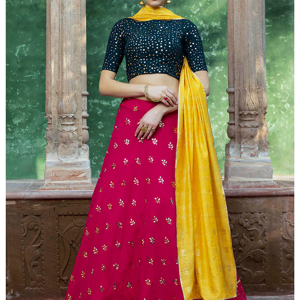 Myra Rani & Dark Green Georgette Embroidered Designer Lehenga - Distacart