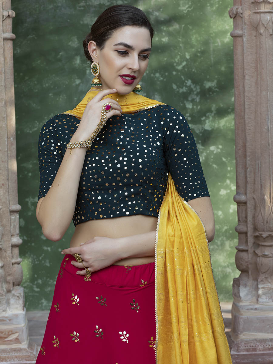 Myra Rani & Dark Green Georgette Embroidered Designer Lehenga - Distacart