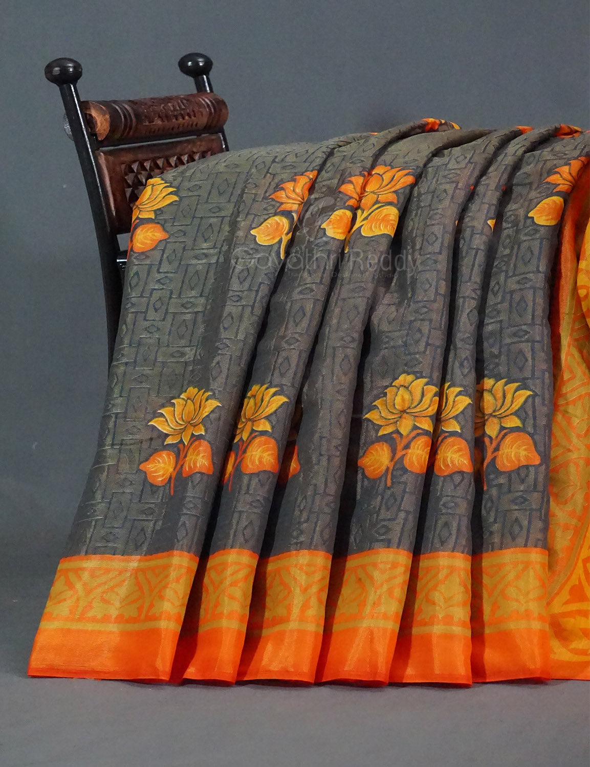 Grey Colour With Orange Blouse Cotton Brasso Saree By Gayathri Reddy Designer Studio - Distacart